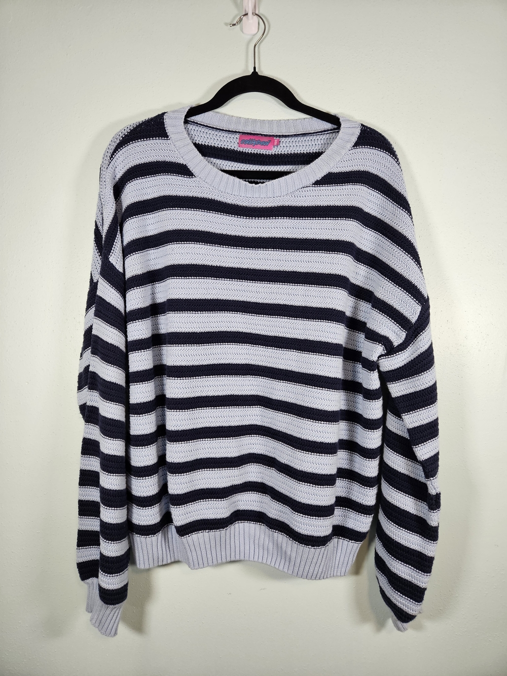 Edikted Navy and White Striped Crew Sweater